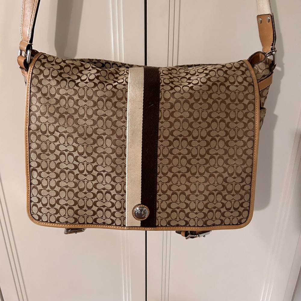 Coach Tan and Brown Signature Messenger Bag